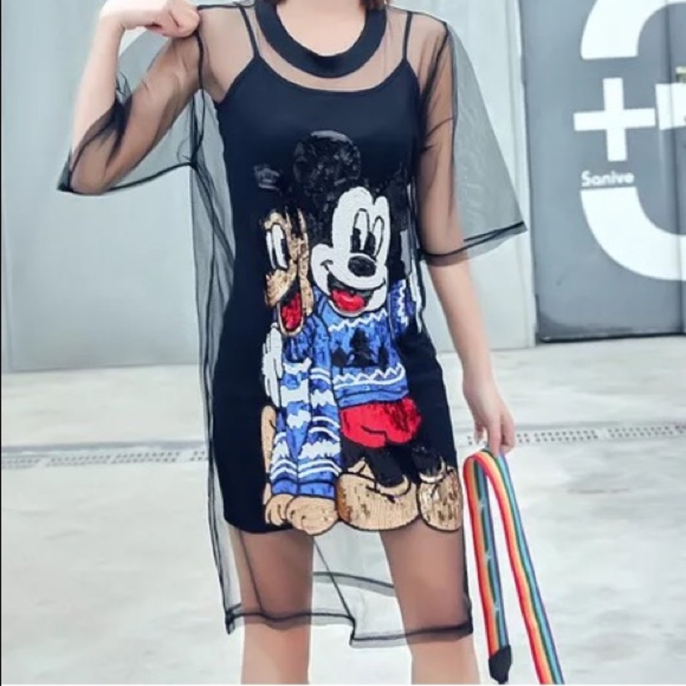 2pcs Set sequined  mesh dress